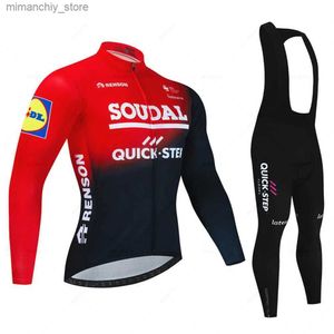 Cykeltröja sätter Soudal Quick Step 2023 Autumn Cycling Set Long Seve Jersey MTB Riding Sportswear Road Cykelkläder Bib Pants Bycc Uniform Q231107