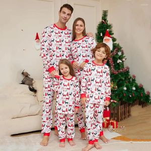 Women's Sleepwear Cute Cartoon Elk Print Pajama Set Cotton Long Sleeved Pants Home Outfit Two-piece Christmas Parent-child Nightwear Suit