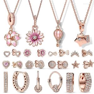 Brincos de parafuso prisioneiro colar e brinco conjunto de jóias ouro rosa luxo elegante feminino original presente de feriado venda por atacado