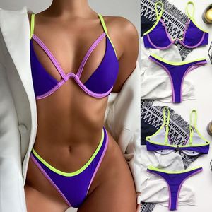 Women's Swimwear Set Bikini Piece Patchwork Two Filled Bra Swimsuit Women's Beachwear Swimwears Tankinis