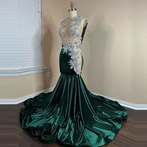 Sexy Green Dresses 2023 See Thru Crystal Mermaid Prom Gown Lace Applique Cut Out Y2k Evening Gowns 326 326