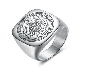 Solomon Rings for Men Silver Color Magic Runes Stainless Steel Signet Rings Pagan Amulet Male Jewelry6159488