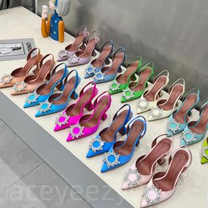 Kadınlar amina muaddi sivri toka ren-açgözlü yay stiletto topuklular moda Saten koyun derisi sandalet slingbacks bowtie pompalar tasarımcı parti düğün ayakkabıları 7cm 10cm