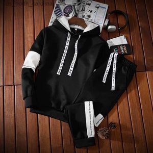 Kläder sätter huvtröja set män träning casual tröja+sweatpants 2 bit set manlig pullover hoody mode streetwear kläder