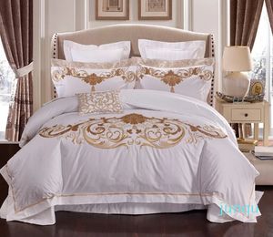 4/6/10Pcs Luxury 1000TC Egyptian Cotton Embroidery White Bedding Sets Hotel Duvet Cover