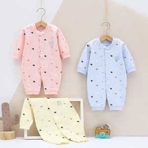 Rompers babykläder för Borns kläder Romper Four Seasons Underwear Pure Cotton Boygirl Sleepwear Långärmad spädbarn Pyjamas 230406