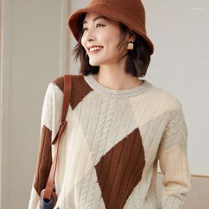 Женские свитера, осенне-зимний свитер, свитер из чистой шерсти с круглым вырезом, вязаный пуловер с длинными рукавами, мягкий свободный корейский модный топ