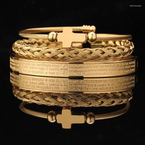 Bangle Classic Gold Plated Cross Stainless Steel Charm Cuff Bangles Multiple Braided Sporty Men Women Bracelets Pulsera