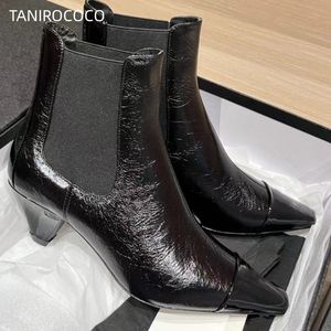 Heißer Verkauf Frühling Herbst und Winter Damen Stiefel Echtes Leder Hochwertige Designer Tanz Chelsea Stiefel Party Arbeit Karree Damenschuhe Ritterstiefel4,5 cm