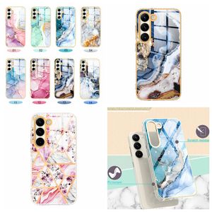 Marble Shockproof Cases for Samsung S23 Ultra S22 Plus S21 FE A54 A34 A53 A33 A32 A52 5G Chromed Electroplated Flower Lace Stone Soft TPU IMD Mobile Phone Cover
