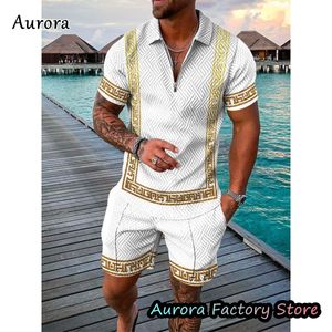 Mens Rastreos de luxo Mens polo Conjunto de pólo de verão Vintage Rouno de traje casual elegante roupa masculina camisa pólo terno havaí roupas streetwear 230406