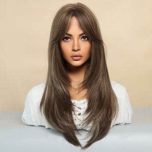 Perucas de cabelo Perucas Sintéticas Europa e Estados Unidos nova imitação de peruca feminina de cabelo longo dividida em um conjunto completo de peruca feminina de cabelo longo loiro transfronteiriço