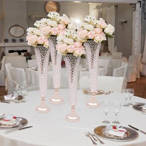 Vaser 4st Crystals Trumpet Floral Vase Wedding Flower Stand for Table Centerpiece Gold Home Decoration