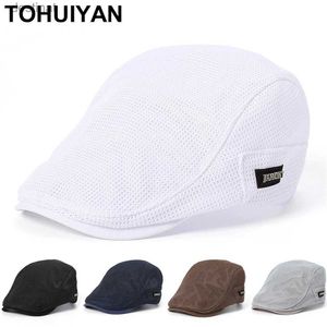 Berets Tohuiyan Verão Mens Chapéus Respirável Malha Newsboy Caps Ao Ar Livre Baker Boy Boinas Cabbie Hat Moda Driving Flat Cap para WomenL231106