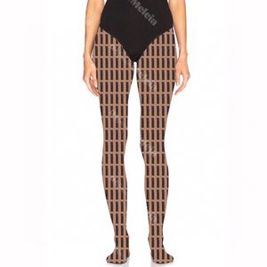 Sexy Socks Long Stockings Tights Women Fashion Brown Thin Lace Mesh Tights Soft Breathable Hollow Letter Tight Pantyhose with Box