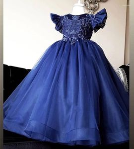 Girl Dresses Pearls Lace Tulle Cap Sleeves Flower Girls Kids Birthday Party Gowns Prom Ball Beauty Pageant First Communion Wear