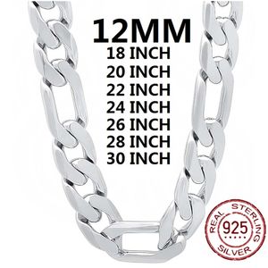 Strängsträngar 925 Sterling Silver Necklace For Men Classic 12mm Cuban Chain 18-30 Inch Charm High Quality Fashion Jewelry Wedding 230404
