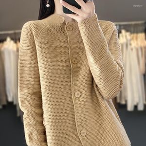 Damen-Strickjacke für Damen 23 Langärmliger Pullover aus echter Strickwolle Mode Einfacher Frühlingsmantel Kaschmiroberteil