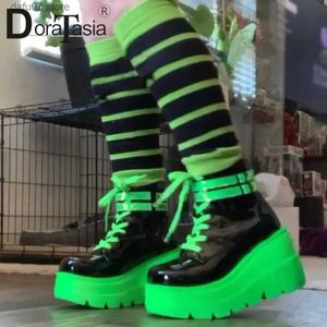 Botas novas senhoras goth plataforma tornozelo botas moda cores misturadas cunhas de salto alto botas femininas rua cosplay mulher sapatos t231106