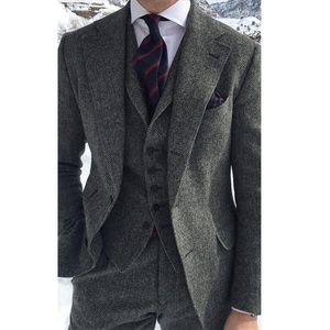 Męskie garnitury Blazers Hodowca wełna Tweed Grey Suit Męska formalna biznesowa oblubieńca Weselna Suknia Wieczórowa 3-częściowa męska kurtka do mokretów z spodniami 230406