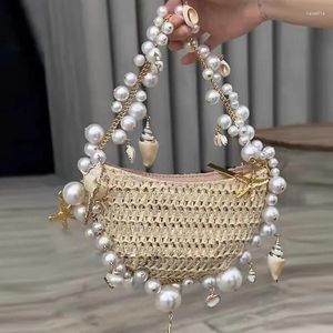 Abendtaschen Handtasche Luxustasche Frau Designer Gewebte Kette Perlenschulter für Unterarmreise Strandurlaub 2023