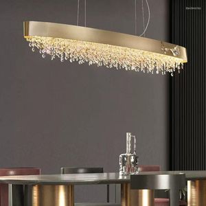 Ljuskrona modern ljuskrona matsal design kök ö kristall led hängande lampa heminredning inomhus belysning guld rektangel glans