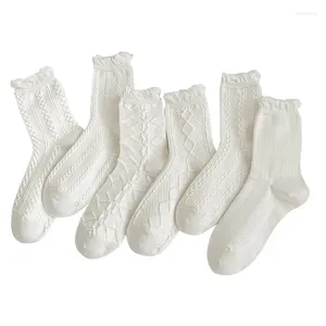 Damensocken, 5 Paar, Lolita, süßer Stil für Damen und Mädchen, Prinzessin, Frühling und Herbst, weiß, niedlich, reizend, Spitze, kurze Socken, Rüschen, Rüschen