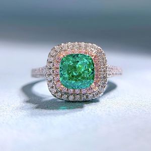 Cushion Cut Emerald Diamond Ring 100% Real 925 sterling silver Party Wedding band Rings for Women Bridal Promise Jewelry Gift