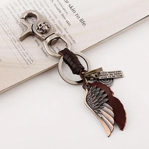 Schlüsselanhänger Vintage-Stil Bronzelegierung Flügel Charm Herren Auto Rucksack Schlüsselanhänger Anhänger Schädel Kette Schlüsselanhänger Modeschmuck