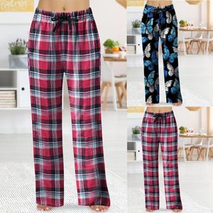 Women's Sleepwear Spring Fashion Casual Plaid Lace Cotton Can Be Worn Outside Pajamas Home Pants