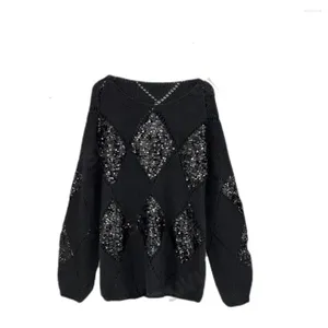 Women's Sweaters 2023 Autumn Round Collar Vintage Sequins Warm Sweater Ladies Casual Fashion Pullover Tops Women Stylish Trend Jumper