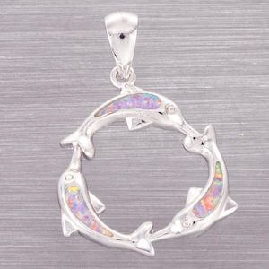 Pendant Necklaces KONGMOON Circle Of Luck Dolphin Lavender Purple Fire Opal Silver Plated Jewelry For Women Necklace