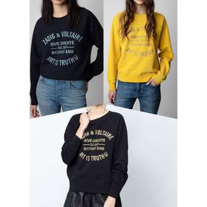 New Hooded Zadig Voltaire Women Designer Sweatshirt Fashion Black Classic Style Hot Letter Embroidery Cotton Versatile Loose Pullover Hoodie Sweater Tide Tops zv