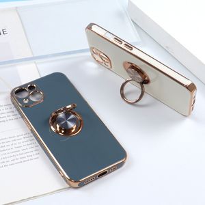 Luxury Plating Hybrid Vogue Phone Case för iPhone 15 Plus 14 13 12 11 Pro Max XR XS Robust Ring Holder Full Protective Soft Bumper Solid Color Kickstand Back Cover Cover