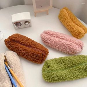 Solid Color Lambwool Pencil Bags Ins Girl Cosmetic Plush Pen Cases Simple Student Bag Organizer Office School Supplies Gift