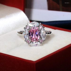 Cluster Rings 2023 Classic Moissanite Pink Gemstone Ring For Ladies 925 Stamp White Zircon Wedding Engagement Jewelry Gift