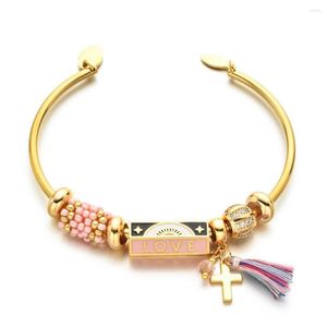 Charm Bracelets Boho Eye Hamsa Hand Bangle Bracelet Copper Gold Plated Evil Open Cuff Luxury Jewelry For Women Girl