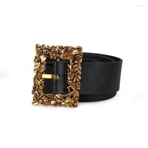 Belts High Quality FashionWomen Luxury Design Vintage Floral Pin Buckle Belt Wide 3.8 Black Elegant Waist Dress Accessories