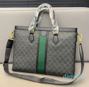 Дизайнерские мужские портфели Ophidia с монограммами, холст с рисунком, кожаный футляр, сумка, зеленая, красная полоса, ремень через плечо, деловые сумки