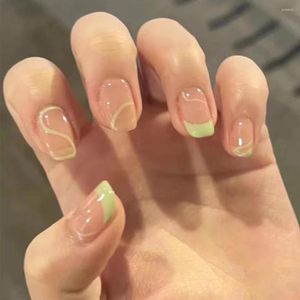 False Nails Refresh Green Short Press On Elegant Fingernails Stickers Manicure Salon DIY Art Removable Save Time SANA889