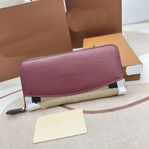 Bolsa com zíper de couro granulado xadrez, carteira de couro com impressão de palma importada, vários slots para cartões, designer de luxo de couro completo carteira de moda elegante de alta qualidade B 19CM