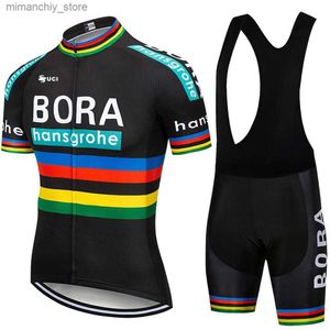 Cykeltröja sätter UCI Bora 2023 Men Short Seve Jersey Set Ropa Ciclismo Hombre Summer Cycling Clothing Triathlon Bib Shorts Suit Bike Uniform Q231107