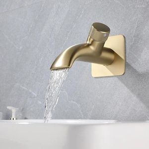 Bathroom Sink Faucets Wall Mounted Water Fall Faucet Vessel And Cold Mixer Sold Brass Single Handle Brushed Gold Tap