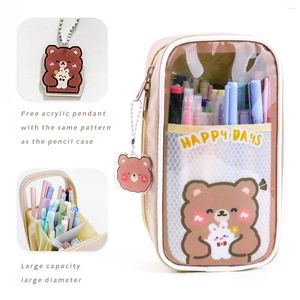 Estojo de lápis kawaii para meninas, grande capacidade, à prova d'água, multicolorido, opcional, material escolar fofo, papelaria