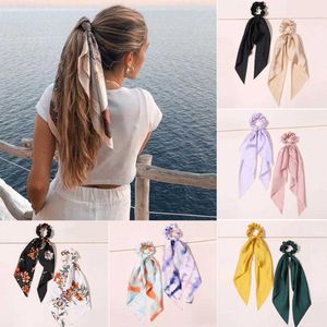 Sarongs Fashion Print Bow Scrunchies Hair Ribbon For Women Ponytail Scarf Long Hair Rope Hair Tie Elastic Scrunchies Hair cessories P230403