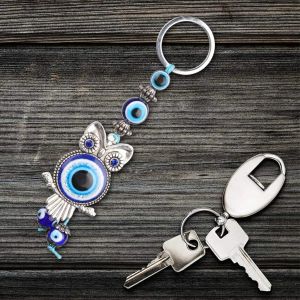 Keychains Lanyards L Blue Evil Eye Owl Keychain Key Ring Wall Hanging Ornament Turkish Glass Amet Charm Pendant Blessing Gift Drop Del Amldh