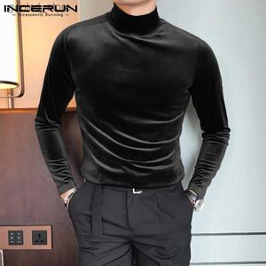 Mäns casual skjortor 2023 män t shirt fast färg velor turtleneck långärmad avslappnad undertröja män mysiga streetwear leisure camisetas s-5xl q231106