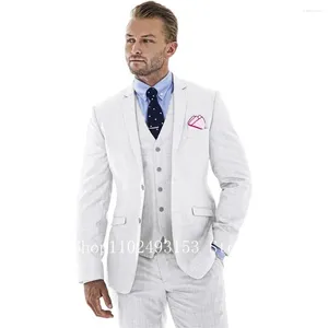 Abiti da uomo Moda Uomo Bianco Slim Fit 3 Pezzi Risvolto classico Classico Formale Elegante Groomsmen Abito da sposa Costume Homme