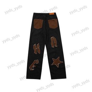 Men's Jeans High Street Hip Hop Straight Leg Jeans Trendy Street Fashion Letters Embroidered Straight Leg Jeans Pants T230406