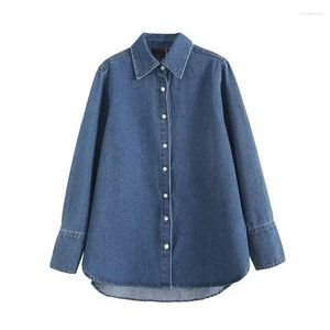 Kvinnors blusar 2023 Fashion Denim Fabric Tooling Structure Lång retro långärmad knapp Chic Tops